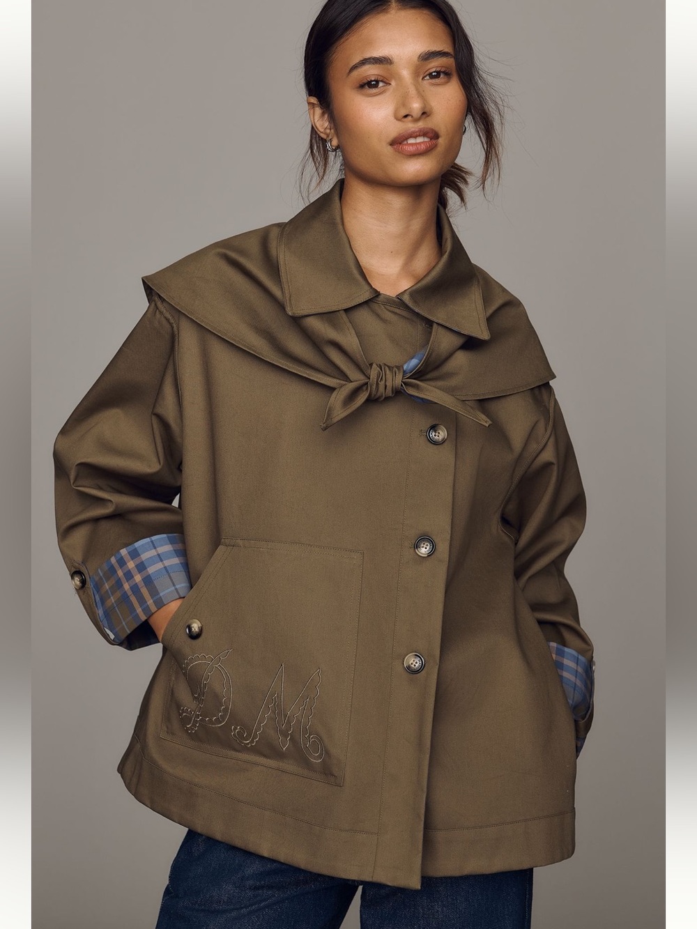 Damson Madder Jerry triangular collar short reversible trench coat